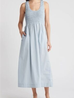 Faithfull The Brand Matera Smocked Dress Sky Blue Cotton Cottagecore Sundress